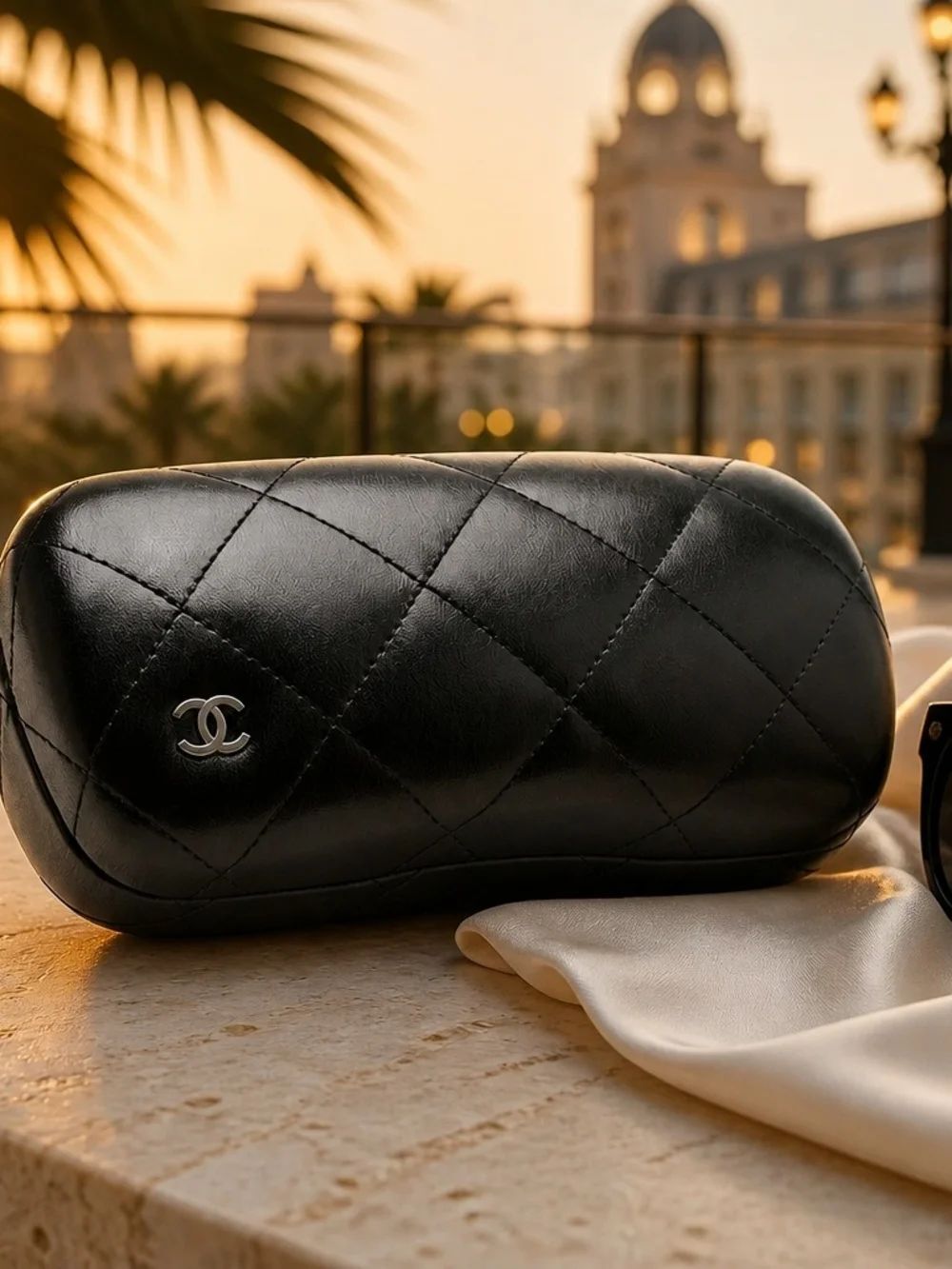 Chanel Quilted Black Leather Sunglasses Case